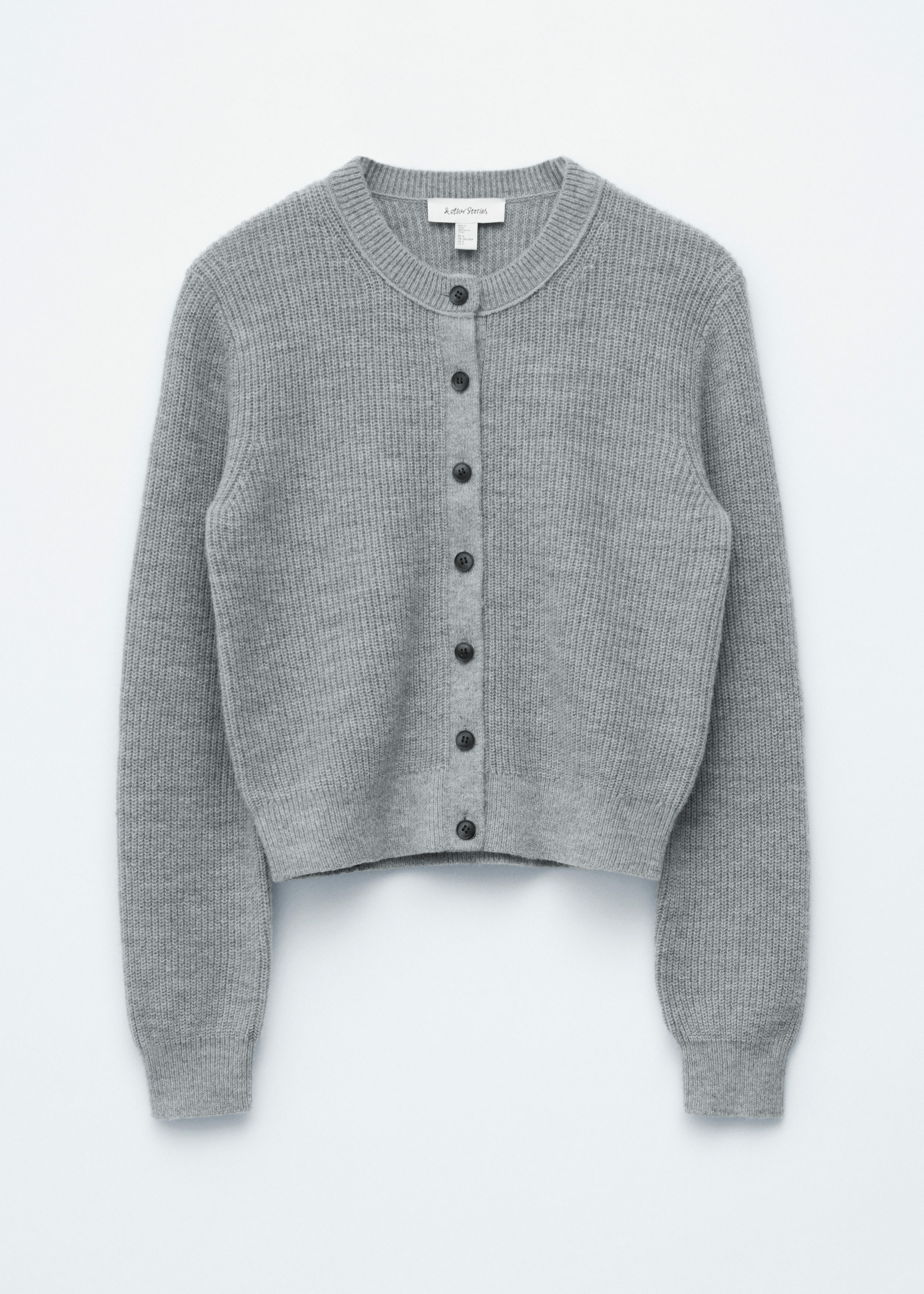 앤아더스토리즈 립 니트 가디건의 그레이컬러 Product입니다.
