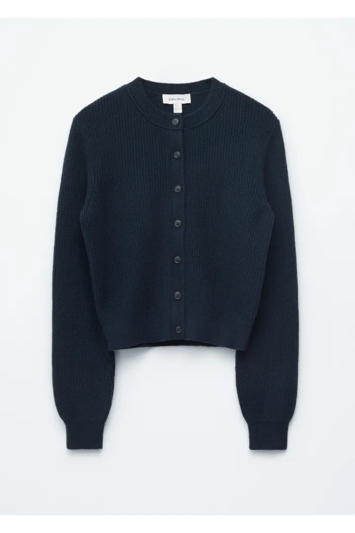 앤아더스토리즈 립 니트 가디건의 네이비 블루컬러 Product입니다.