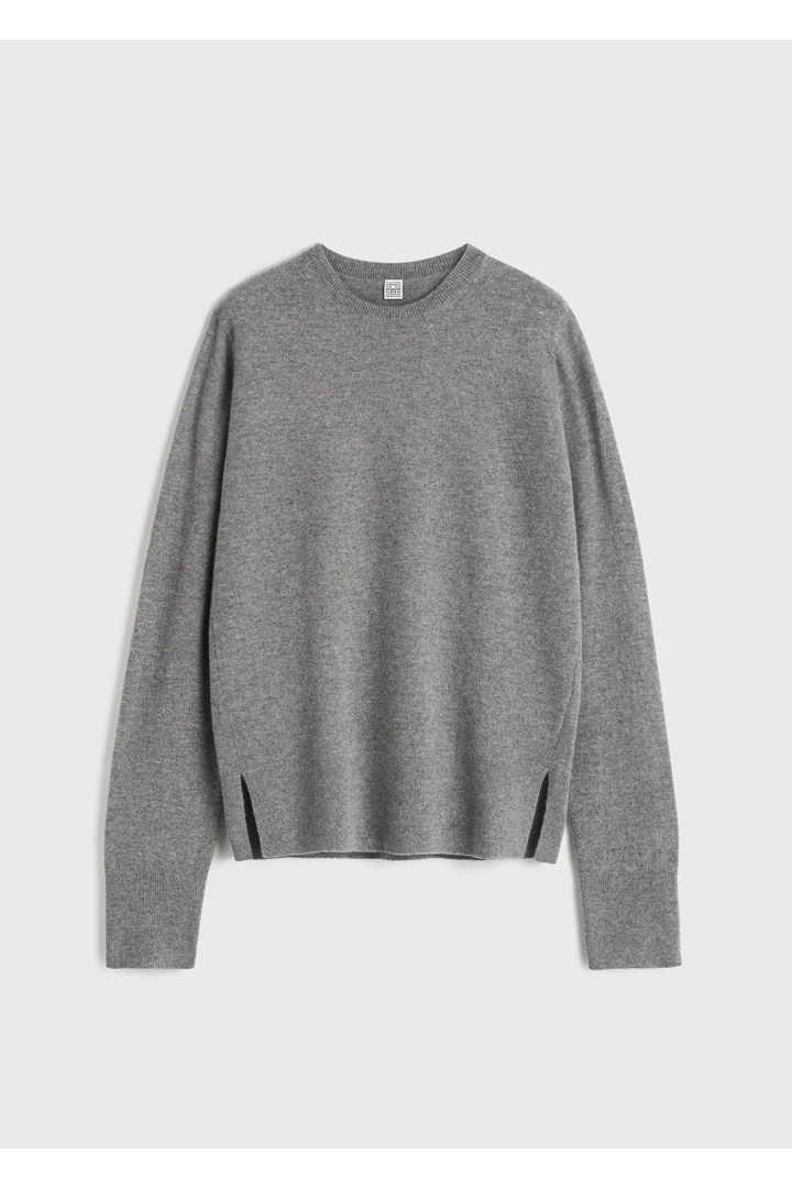 크루-넥 캐시미어 니트 그레이 멜란지