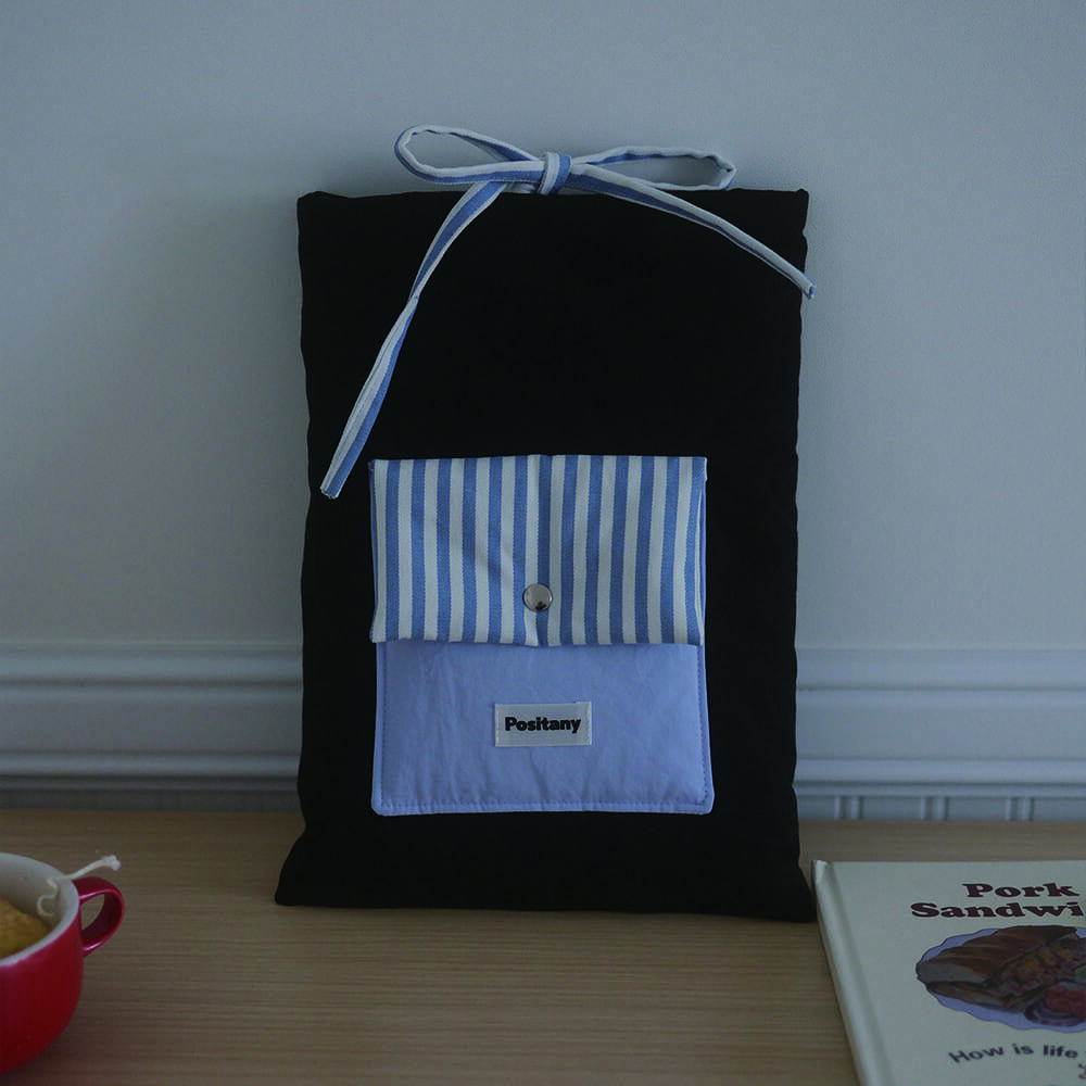 [현대백화점] 포지타니 Ribbon tie pouch (블루스트라이프) 리본파우치 아이패드파우치 노트북파우치