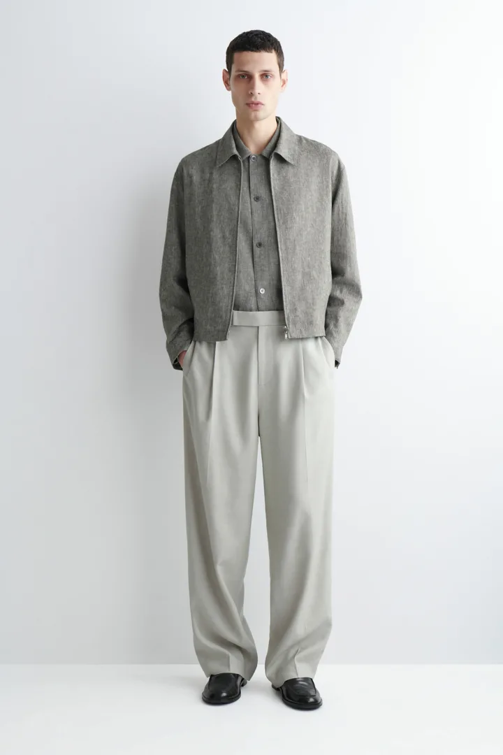 COS default image 0 of 그레이 멜란지 in 리넨 블루종 재킷