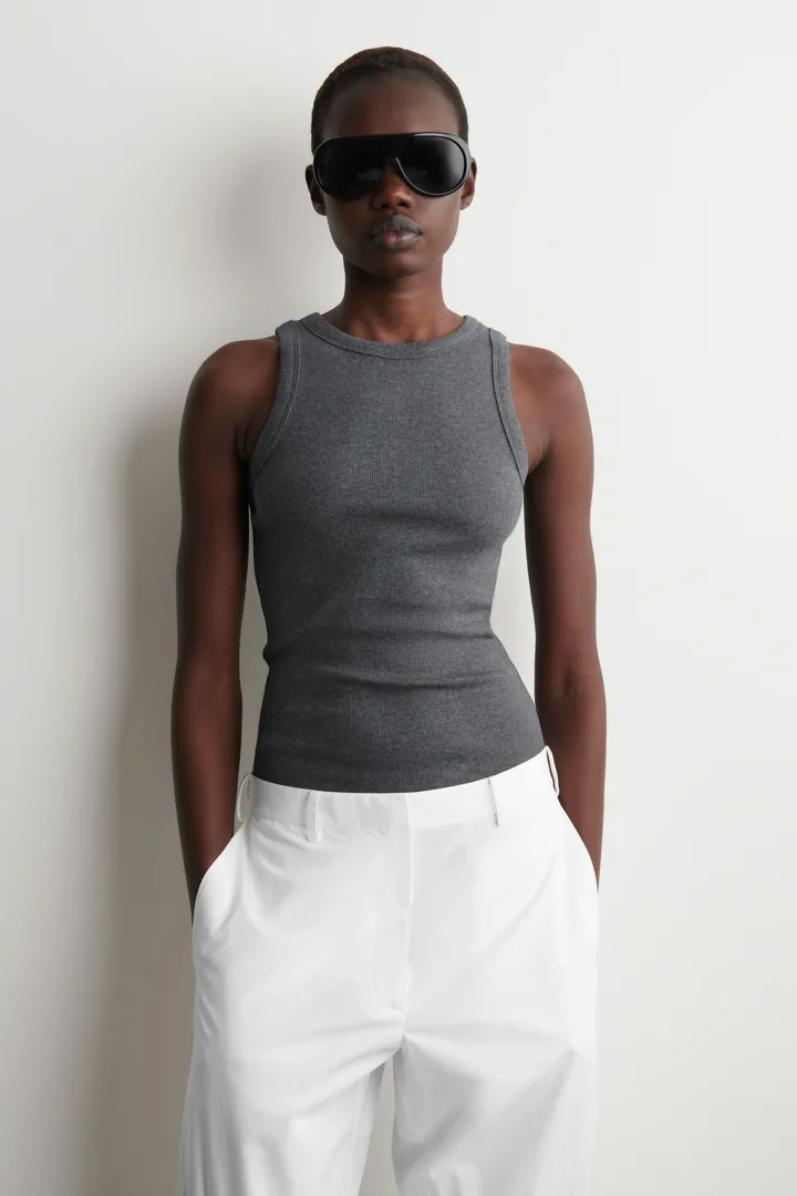 COS default image 24 of 그레이 in 리브 코튼 탑