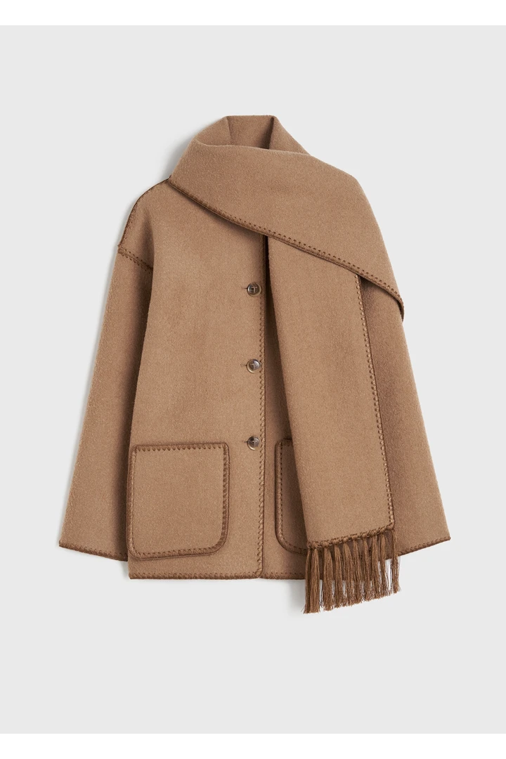 TOTEME 엠브로이더드 스카프 재킷 카멜의 카멜컬러 5번쨰 이미지입니다.