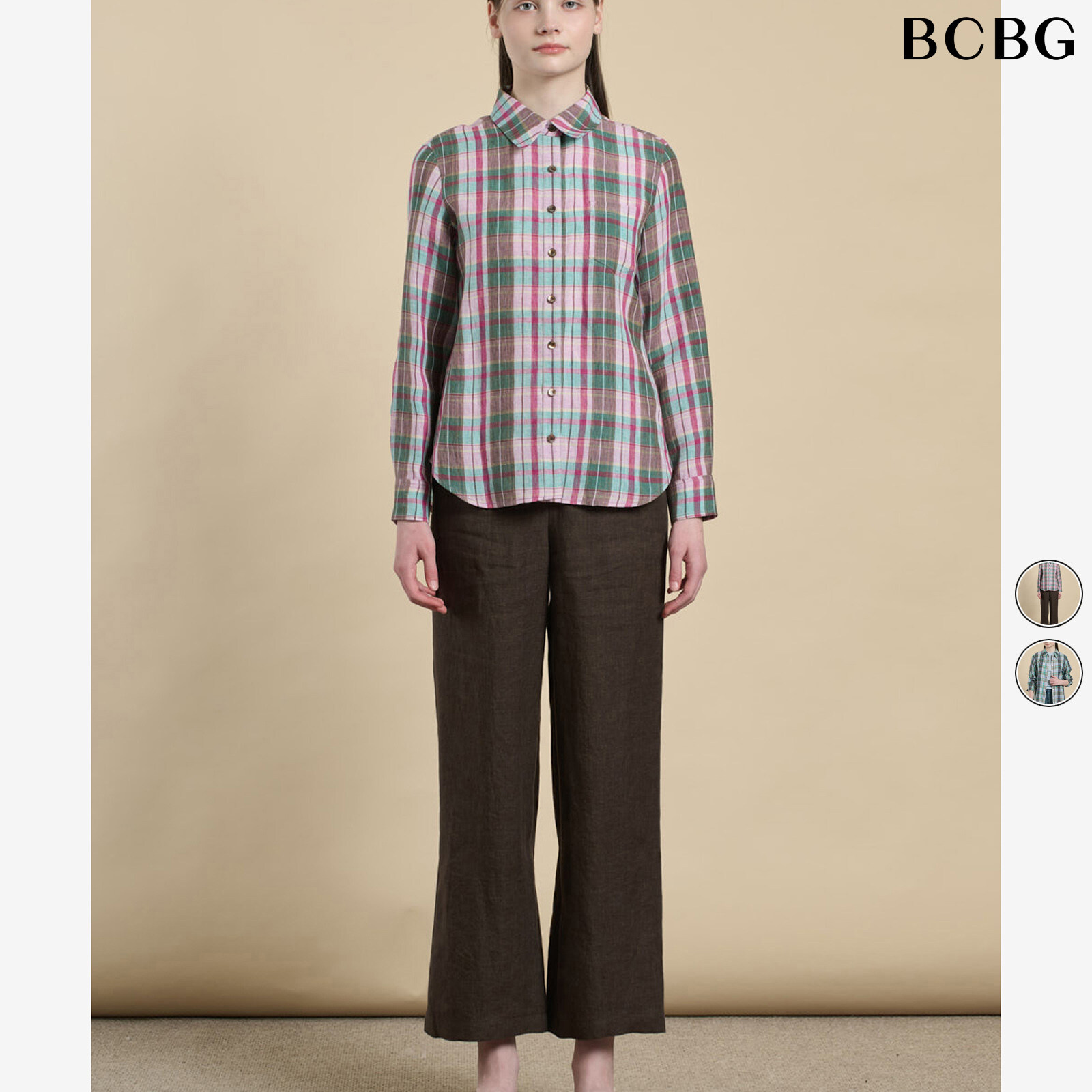 [현대백화점] [H.Point Pay현대백화점카드5%즉시할인~04/05]26SU) 핑크 원포켓 린넨 체크 블라우스 B6M3B40522 +할인쿠폰