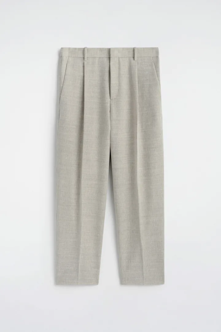 COS default image 1 of 베이지 in 리넨 울 릴랙스드 핏 배럴 레그 트라우저