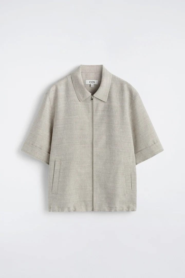 COS default image 6 of 그레이 in 리넨 울 쇼트 슬리브 집업 셔츠