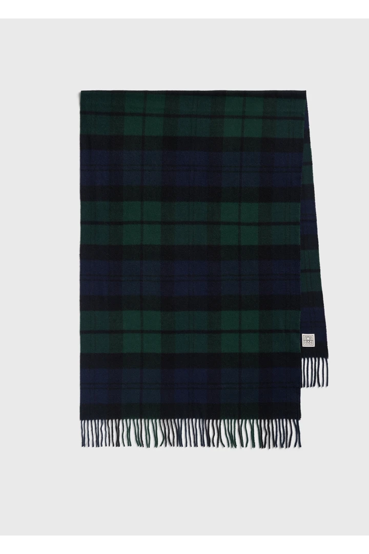 TOTEME default image 17 of 블루 in 체크 캐시미어 스카프 미드나이트/그린
