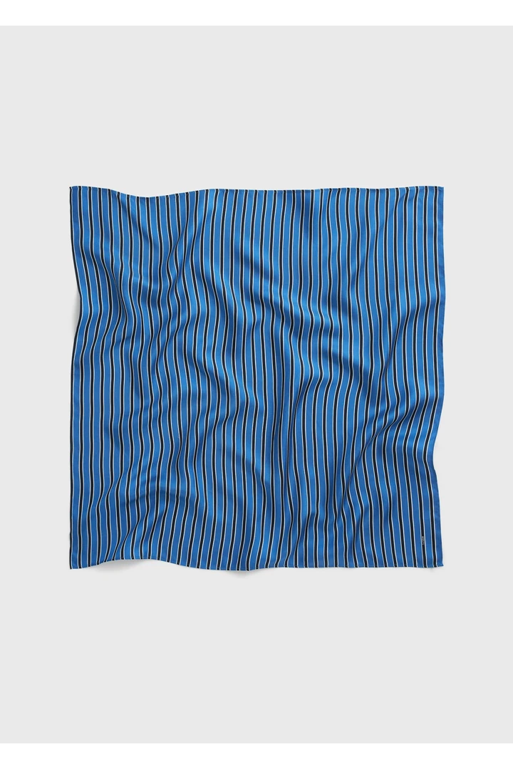 TOTEME 스트라이프 실크 스카프 블루/네이비의 블루/네이비컬러 4번쨰 이미지입니다.