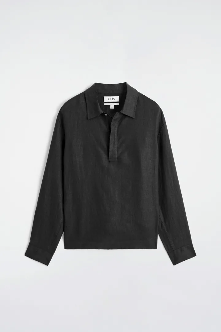 COS default image 1 of 블랙 in 리넨 팝오버 셔츠
