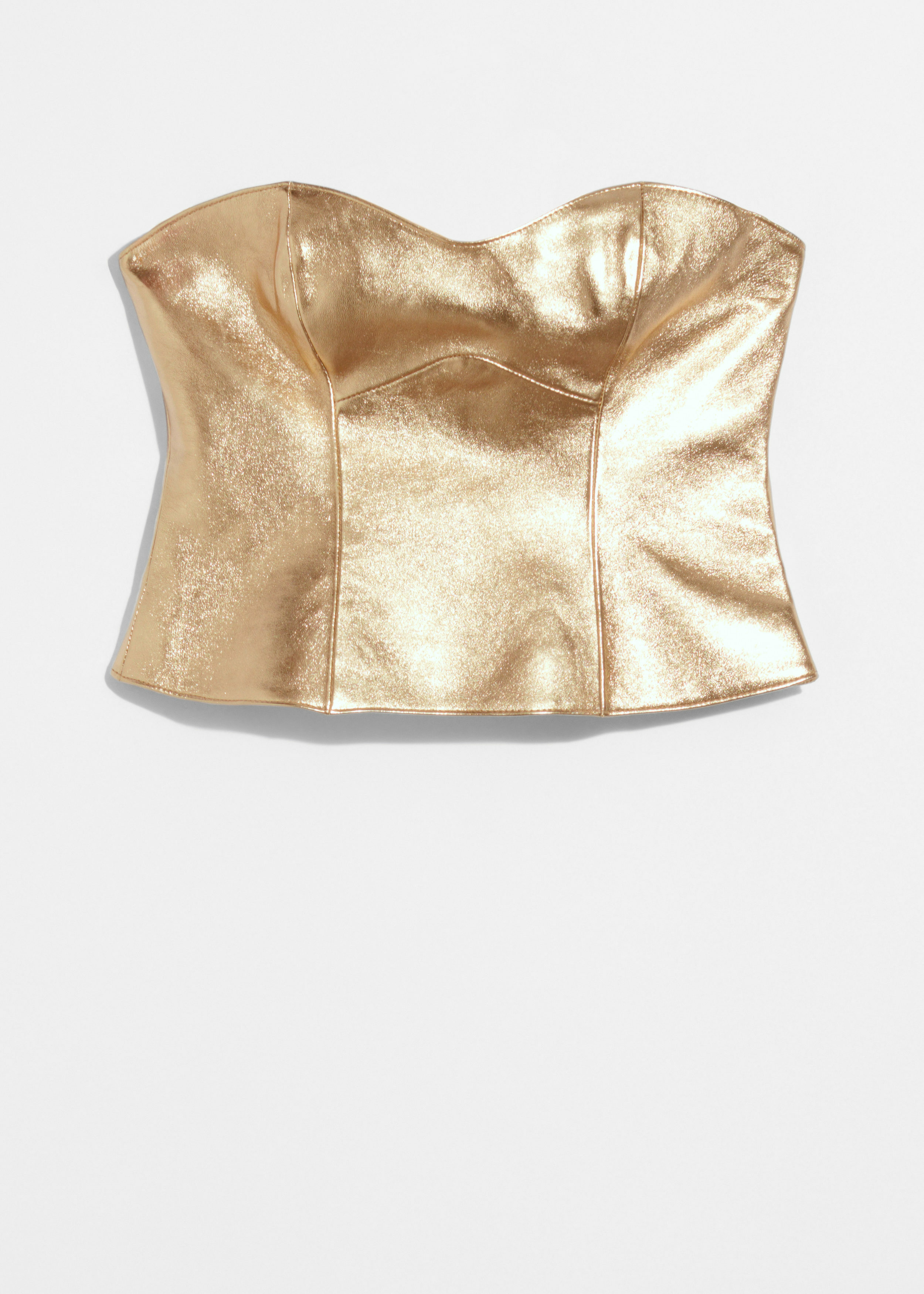 앤아더스토리즈 메탈릭 레더 뷔스티에의 골드컬러 Product입니다.