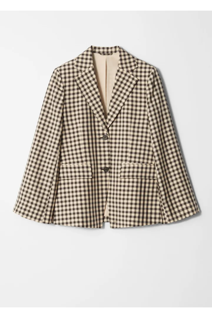 앤아더스토리즈 체크 블레이저의 브라운 깅엄 체크컬러 Product입니다.