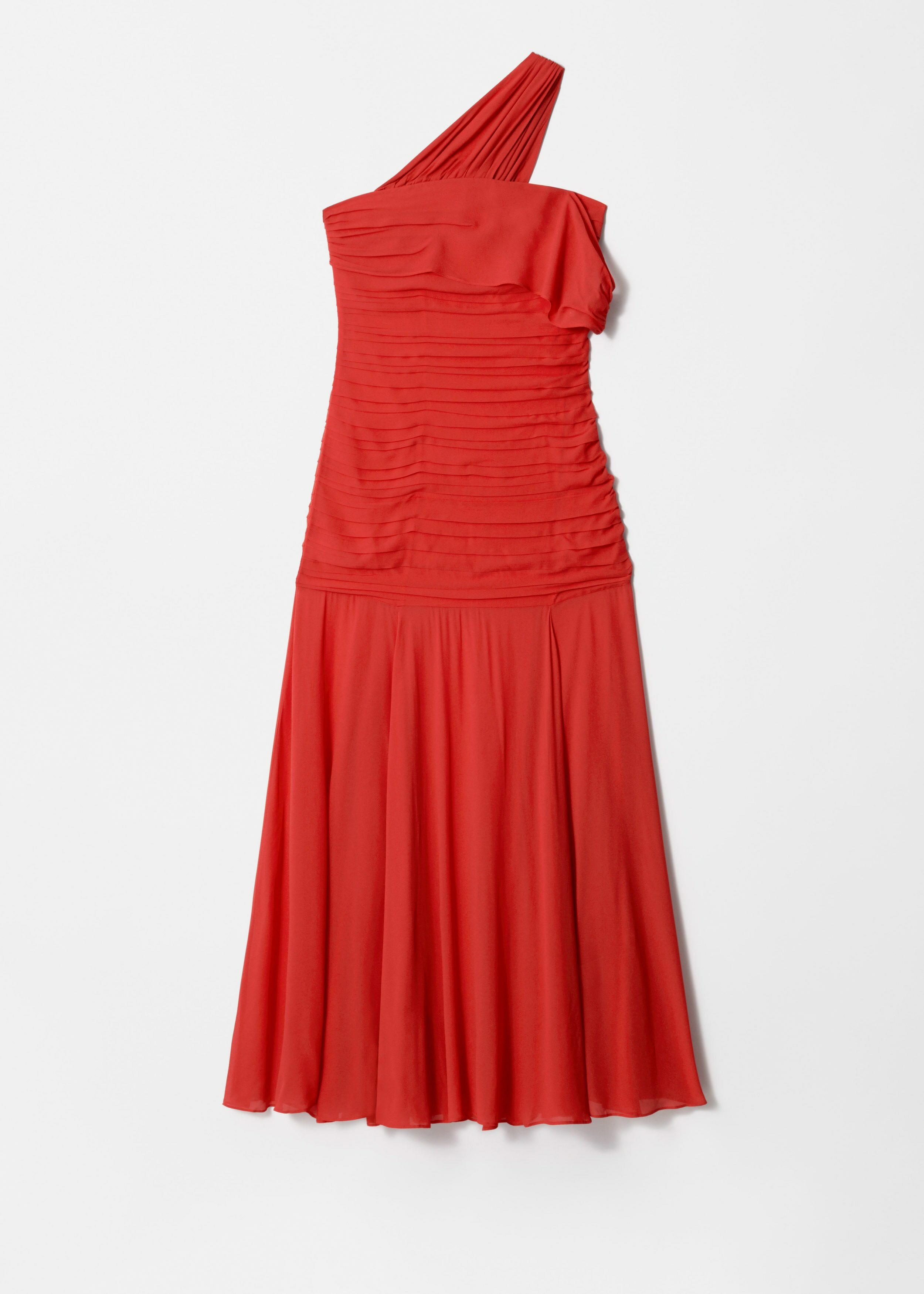 앤아더스토리즈 원 숄더 시폰 맥시 드레스의 다크 레드컬러 Product입니다.