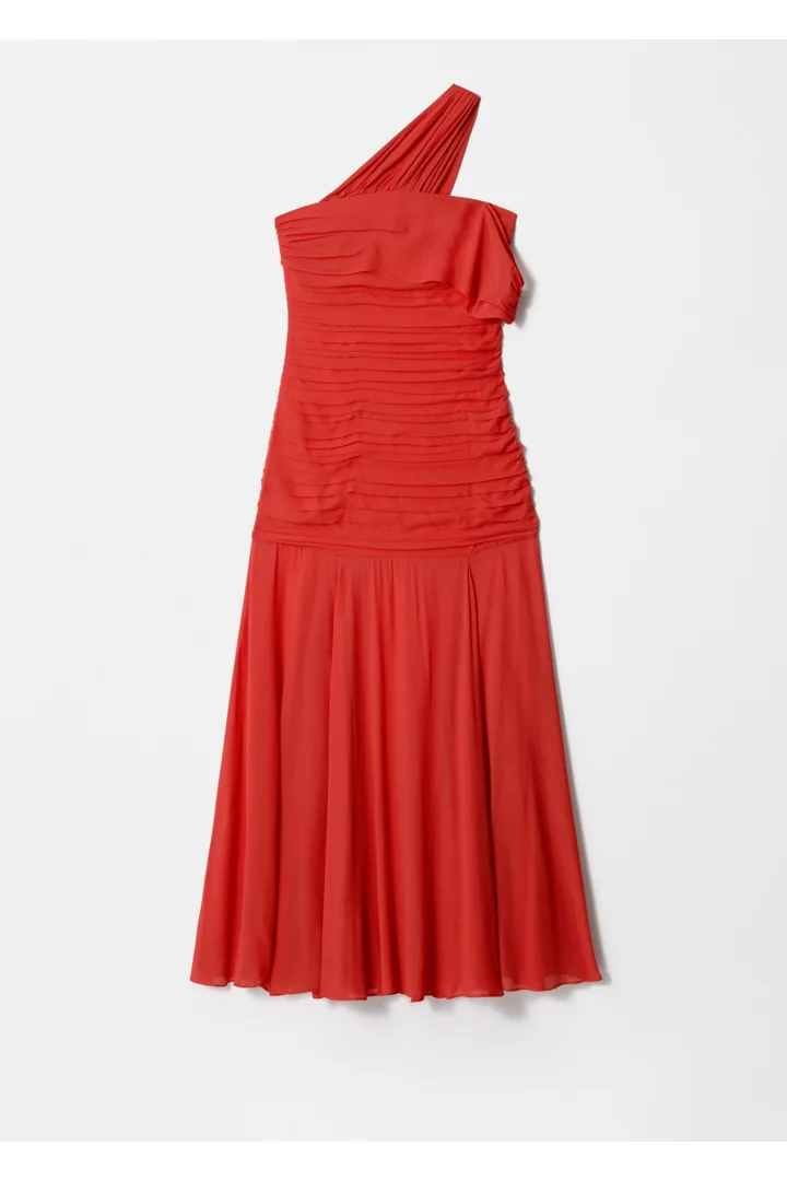 앤아더스토리즈 원 숄더 시폰 맥시 드레스의 다크 레드컬러 Product입니다.