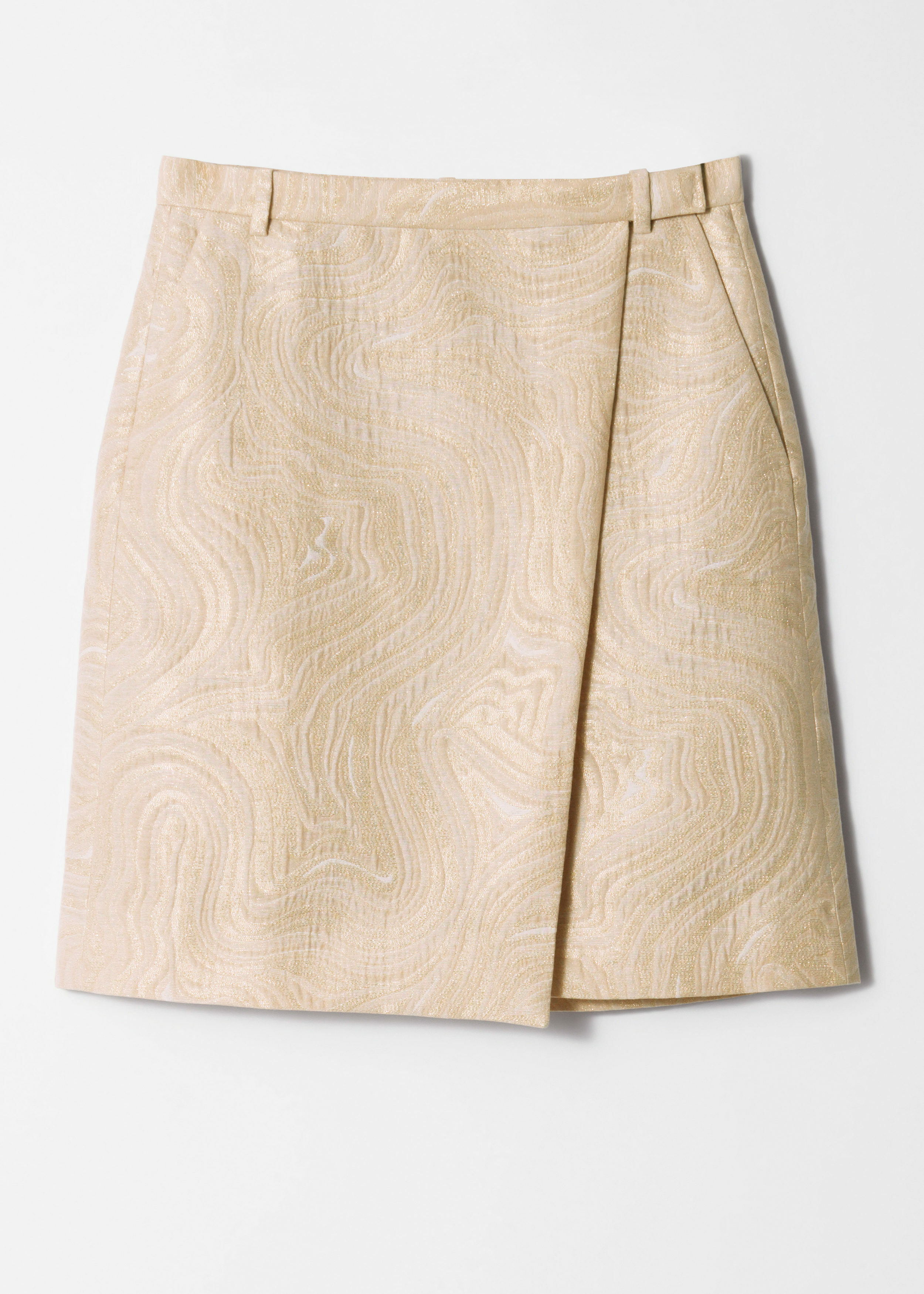 앤아더스토리즈 A 라인 자카드 미디 스커트의 베이지-골드컬러 Product입니다.