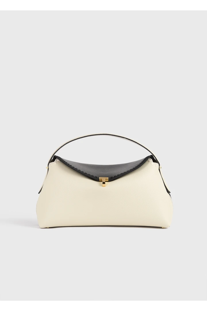 TOTEME 티-락 엠브로이더드 레더 탑 핸들 블랙/밀크의 블랙/밀크컬러 0번쨰 이미지입니다.