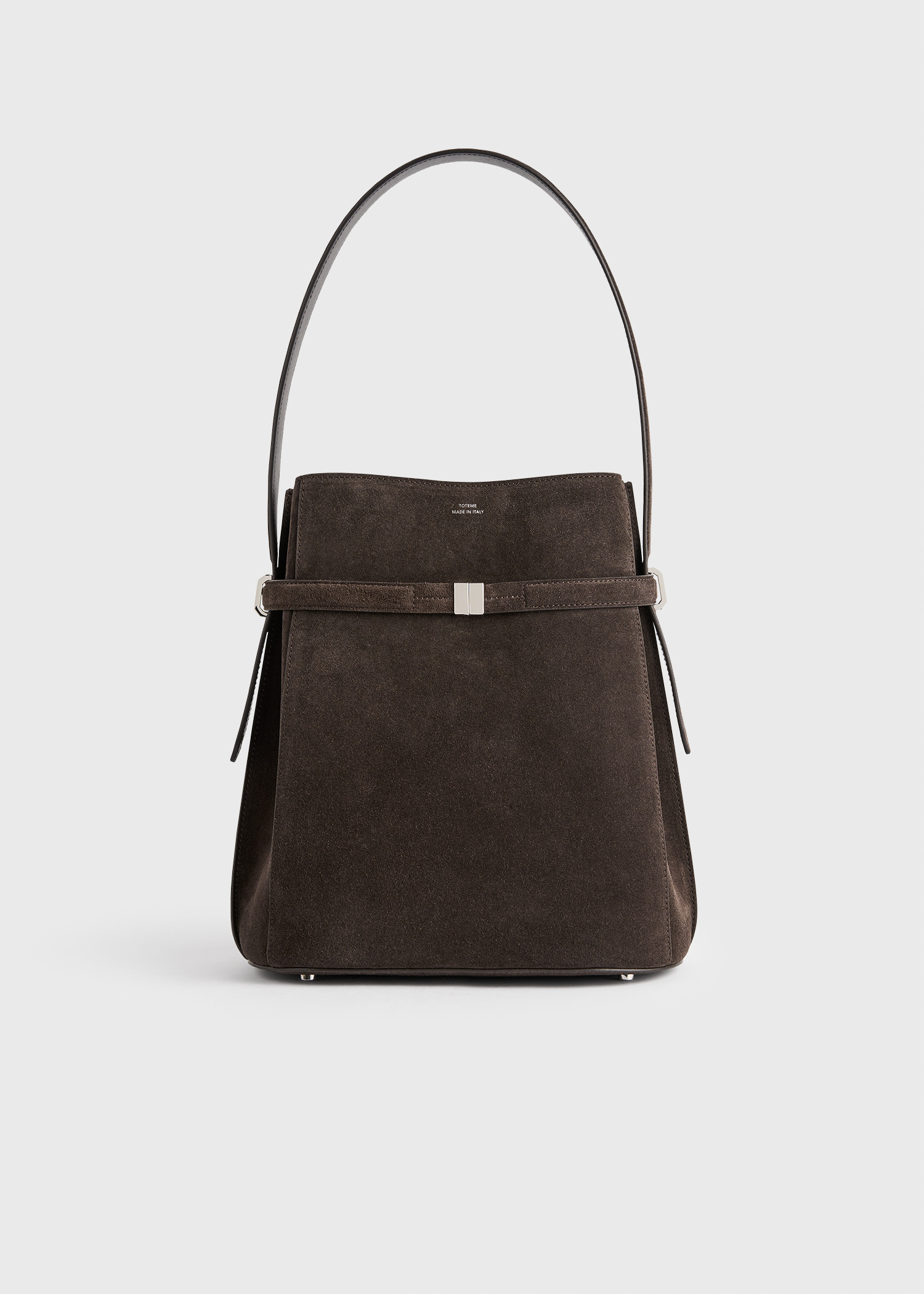 TOTEME 벨티드 스웨이드 버킷 백 브라운의 브라운컬러 0번쨰 이미지입니다.