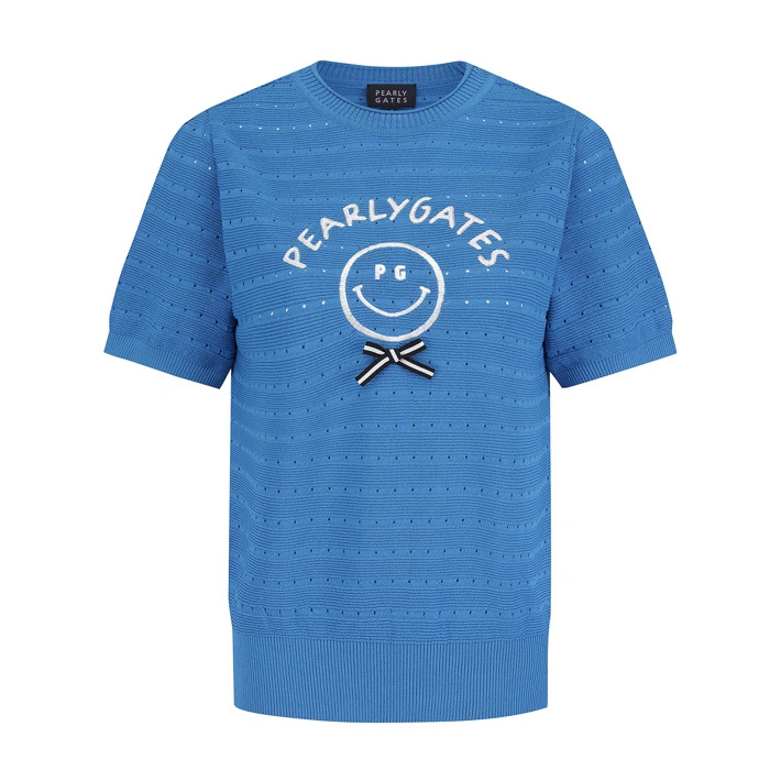 [현대백화점] [H.Point Pay현대백화점카드5%즉시할인~03/29](521F2SR401)여성 리본 스마일 자수 크로셰 반팔 니트 +할인쿠폰