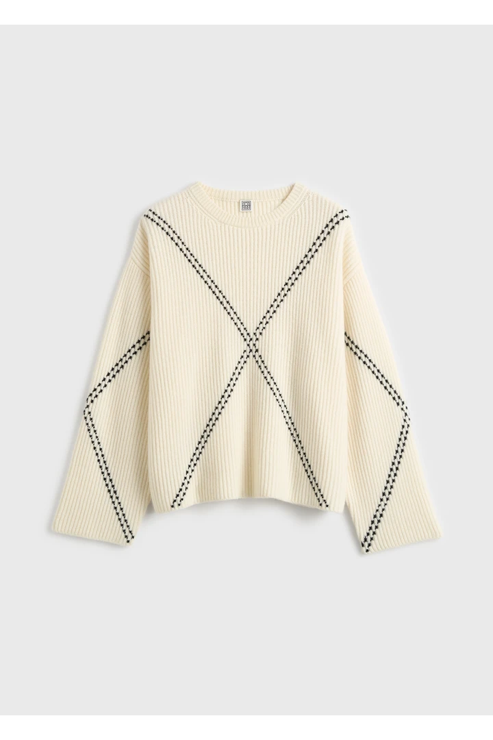 아가일 스티치 캐시미어 스웨터 에크루/블랙