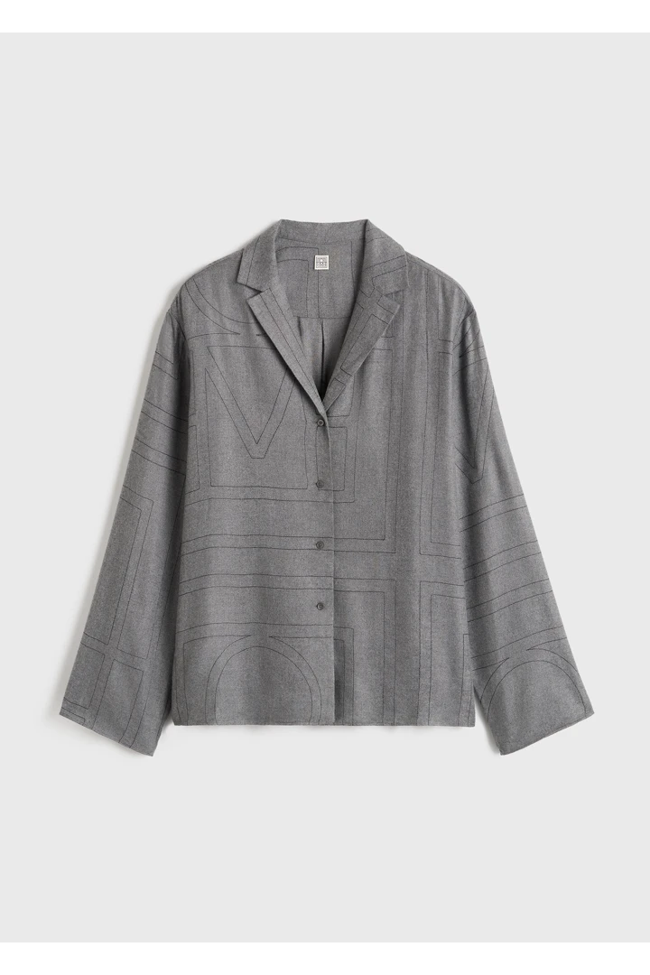 TOTEME default image 9 of 그레이 in 모노그램 플란넬 PJ 탑 스모크 멜란지