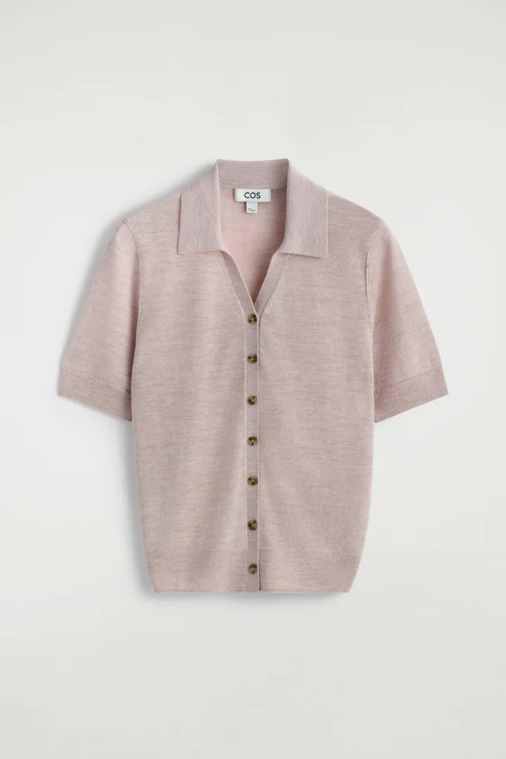 COS default image 2 of 핑크 in 니티드 리넨 메리노 쇼트 슬리브 셔츠