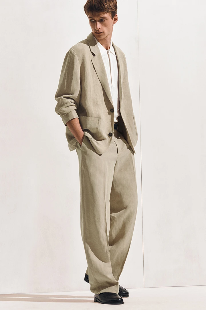 COS default image 0 of 베이지 in 언스트럭처드 리넨 블렌드 블레이저