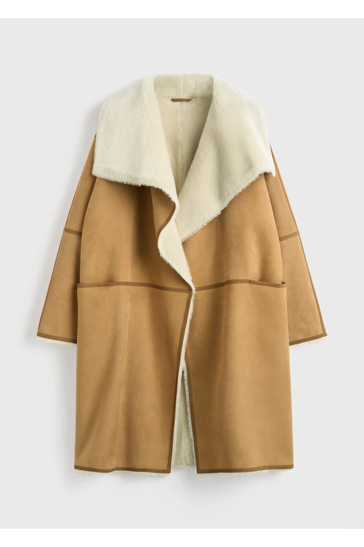 드레이프 시어링 코트 탠