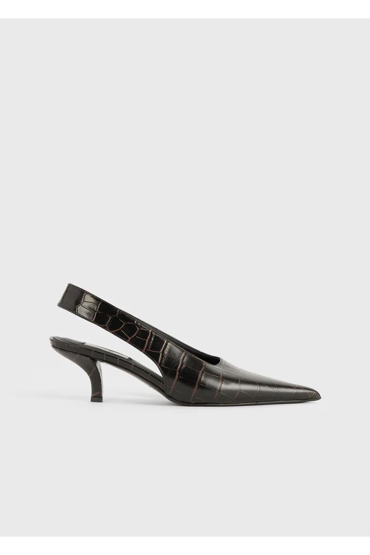 클래식 크로커-엠보스드 슬링백 다크 브라운