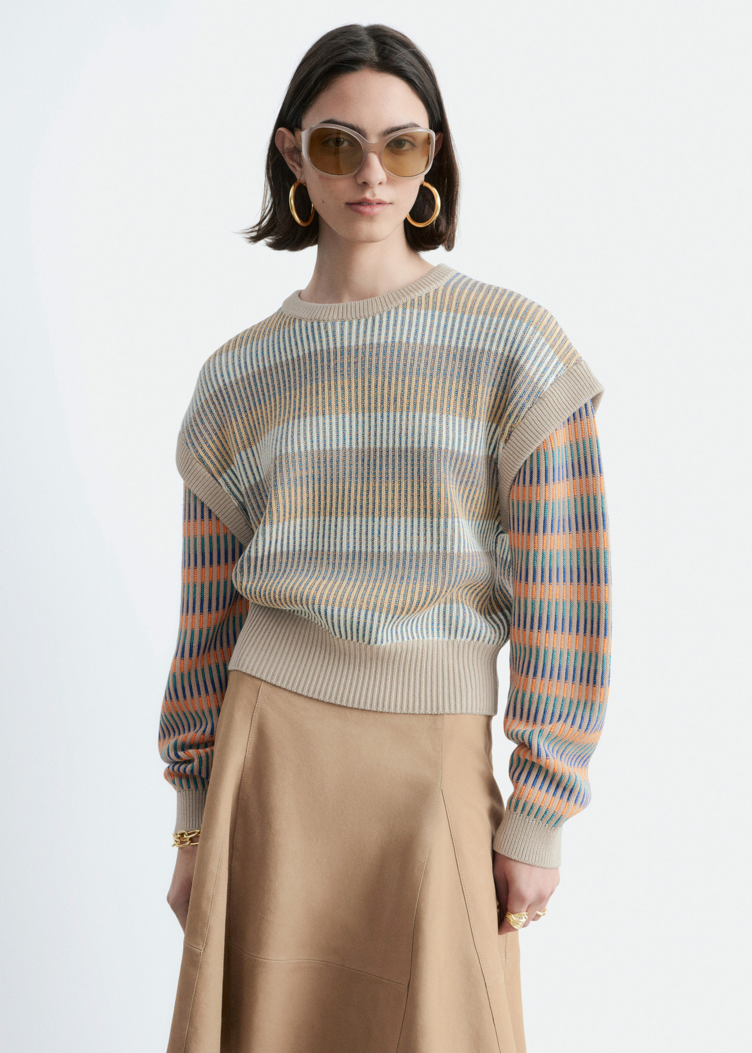 &OS image 11 of 베이지 in 스트라이프 패널 니트 스웨터