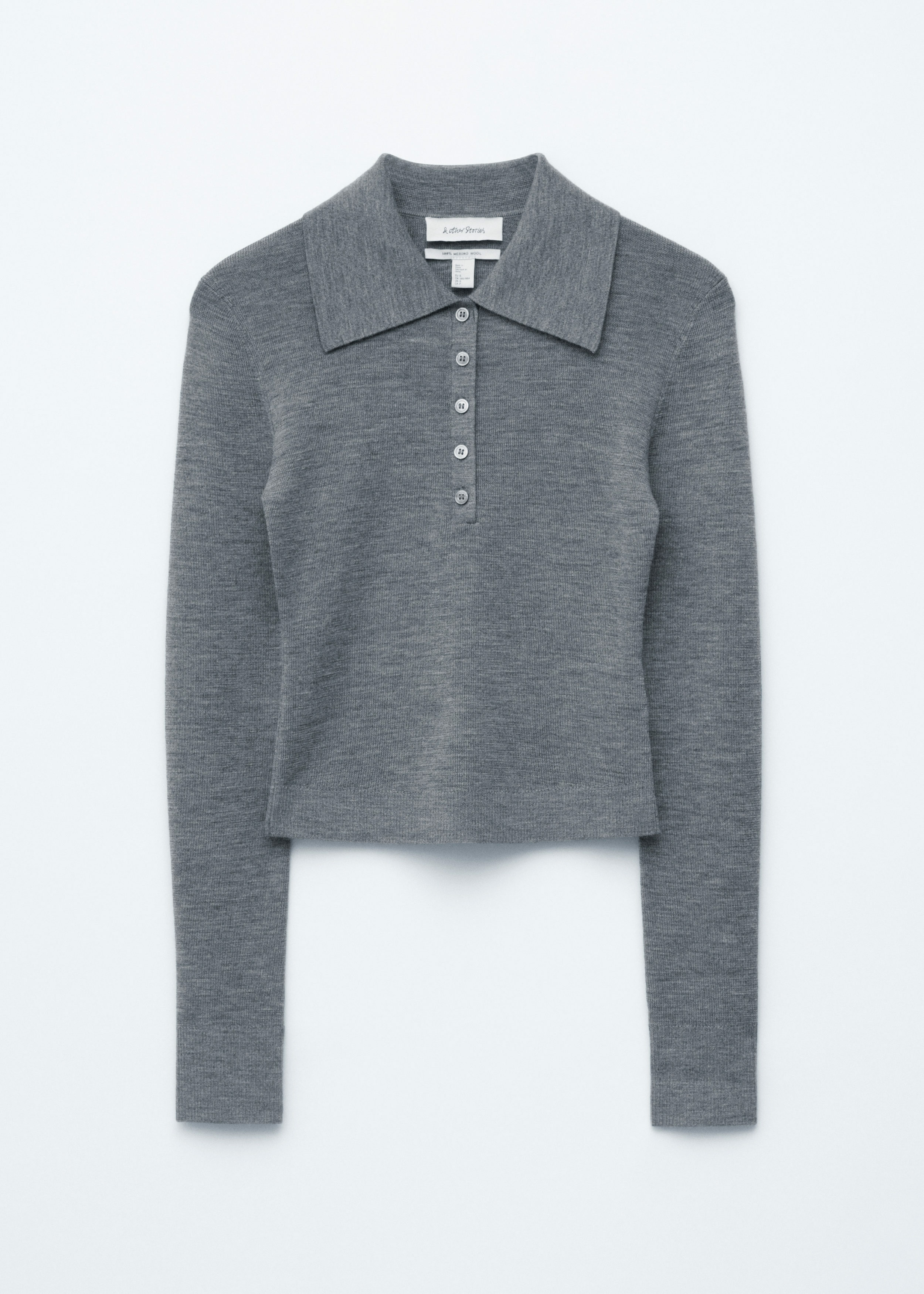 &OS image 24 of 그레이 in 립 니트 메리노 울 폴로 탑