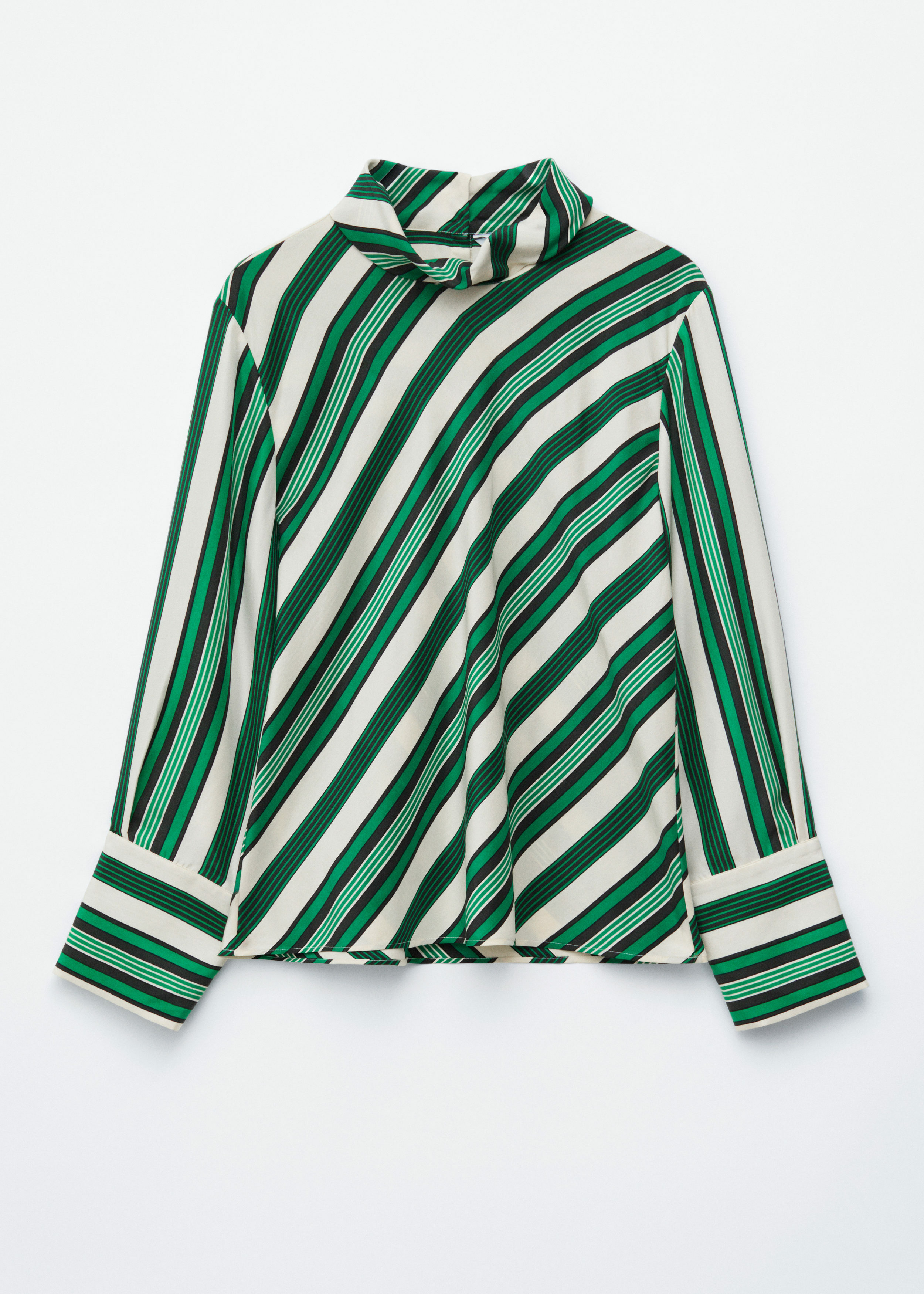 앤아더스토리즈 스탠드 카라 실크 블라우스의 그린-화이트 스트라이프컬러 Product입니다.