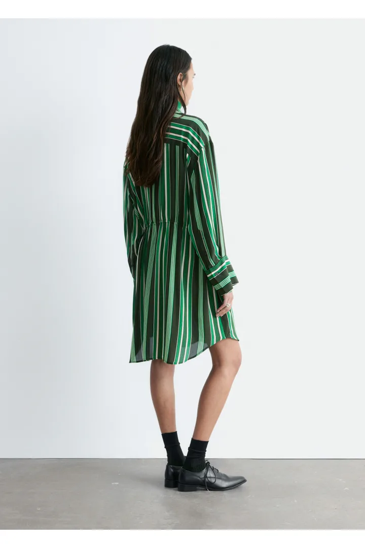 앤아더스토리즈 오버사이즈 드로스트링 셔츠 드레스의 그린 스트라이프컬러 ECOMLook입니다.