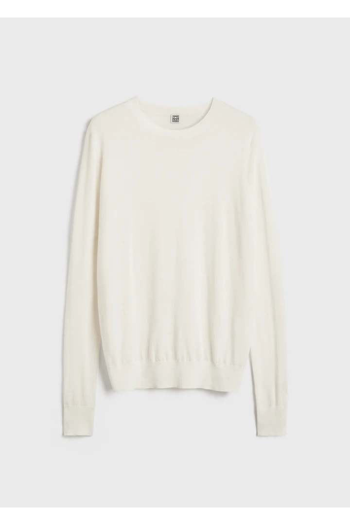 파인 크루-넥 니트 오프 화이트