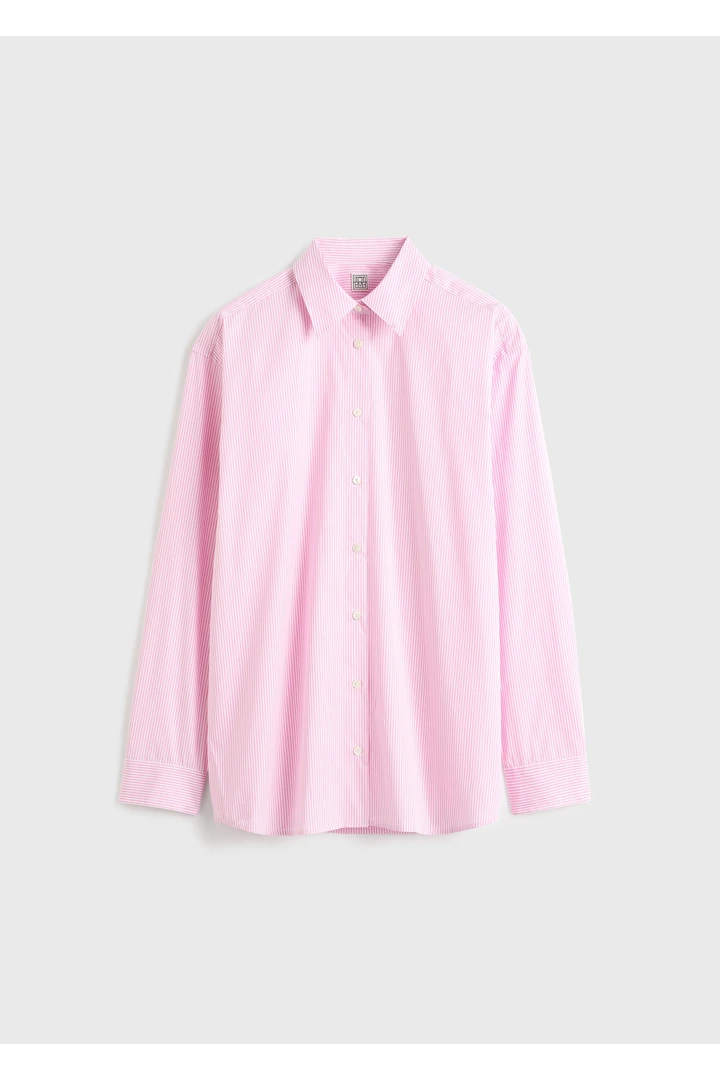 TOTEME default image 8 of 핑크 in 클래식 텀블드 스트라이프 셔츠 화이트/블룸