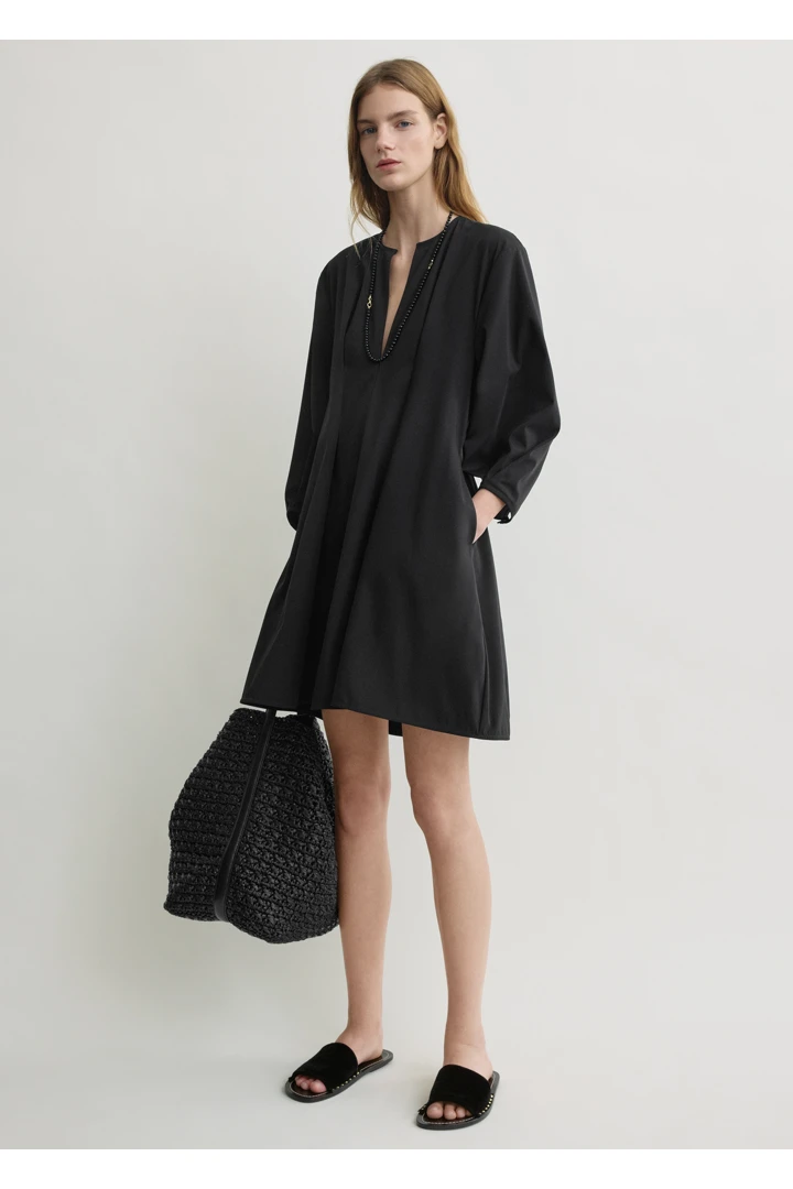 TOTEME default image 7 of 블랙 in 벌룬 슬리브 코튼 드레스 블랙