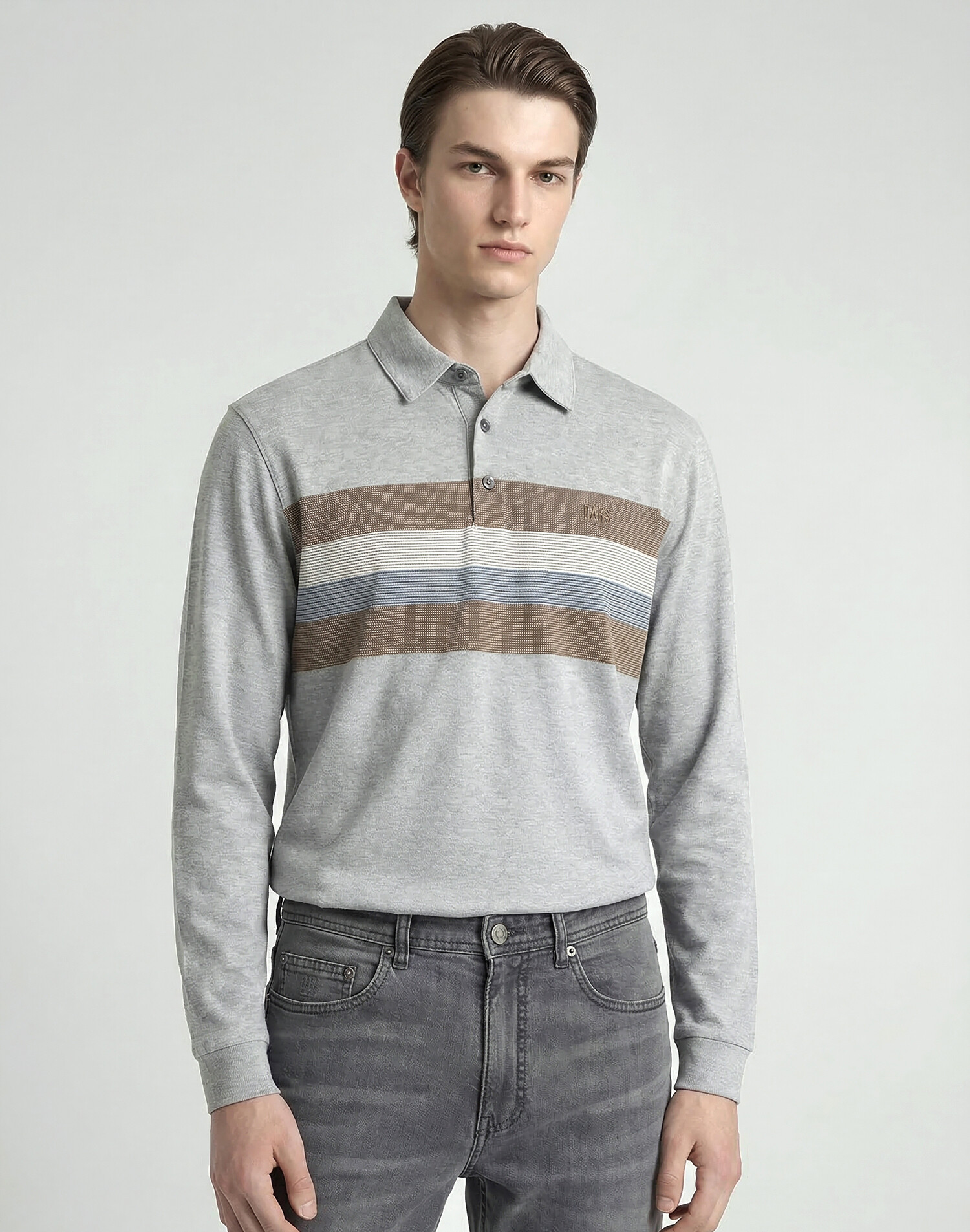 주식회사 LF [현대백화점] [아울렛] 닥스 남성 그레이 스트라이프 카라 티셔츠 (DMTS6A302G2) 7 Size +할인쿠폰