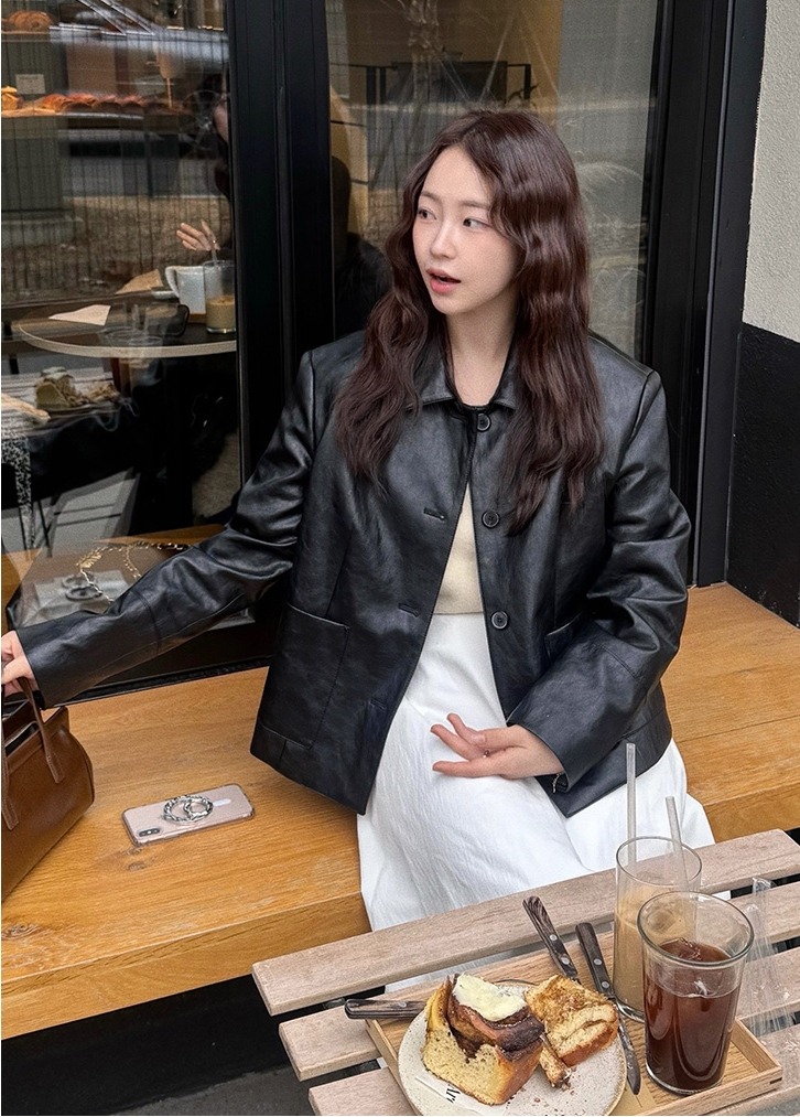 페이크레더 스탠카라 싱글 자켓 OL6SJ1600 (2컬러) 상품 이미지