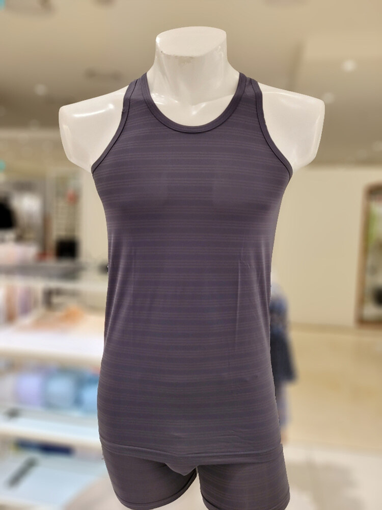 [현대백화점] [H.Point Pay현대백화점카드5%즉시할인~04/05]다크그레이 습함NO 쾌적 신축성 쿨∼아쿠아엑스 스트라이프조직 남자런닝 택1 (RU1713) +할인쿠폰