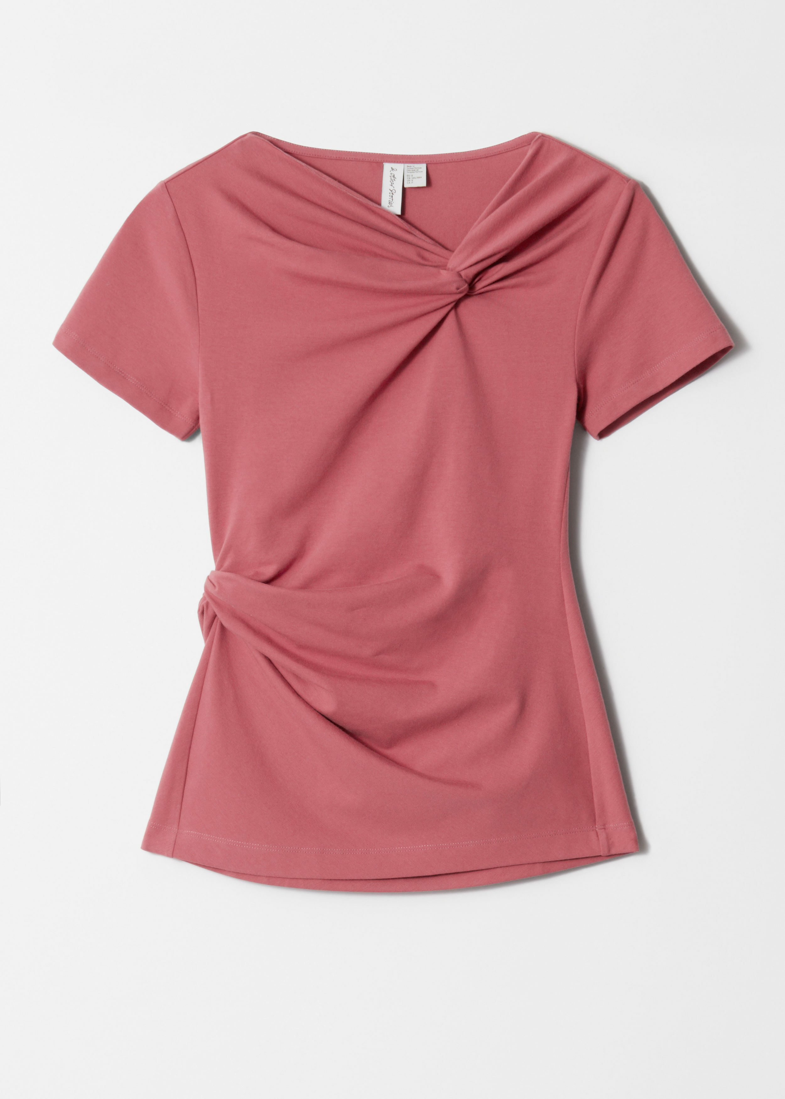 앤아더스토리즈 트위스트 디테일 티셔츠의 다크 핑크컬러 Product입니다.