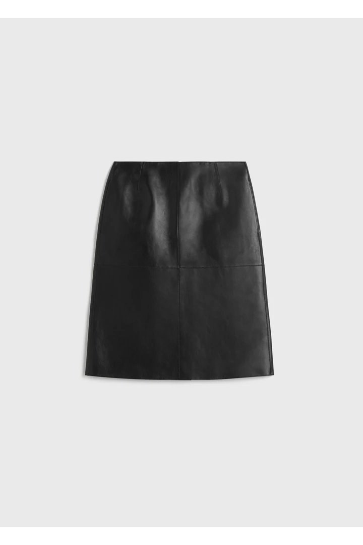 패널드 레더 스커트 블랙