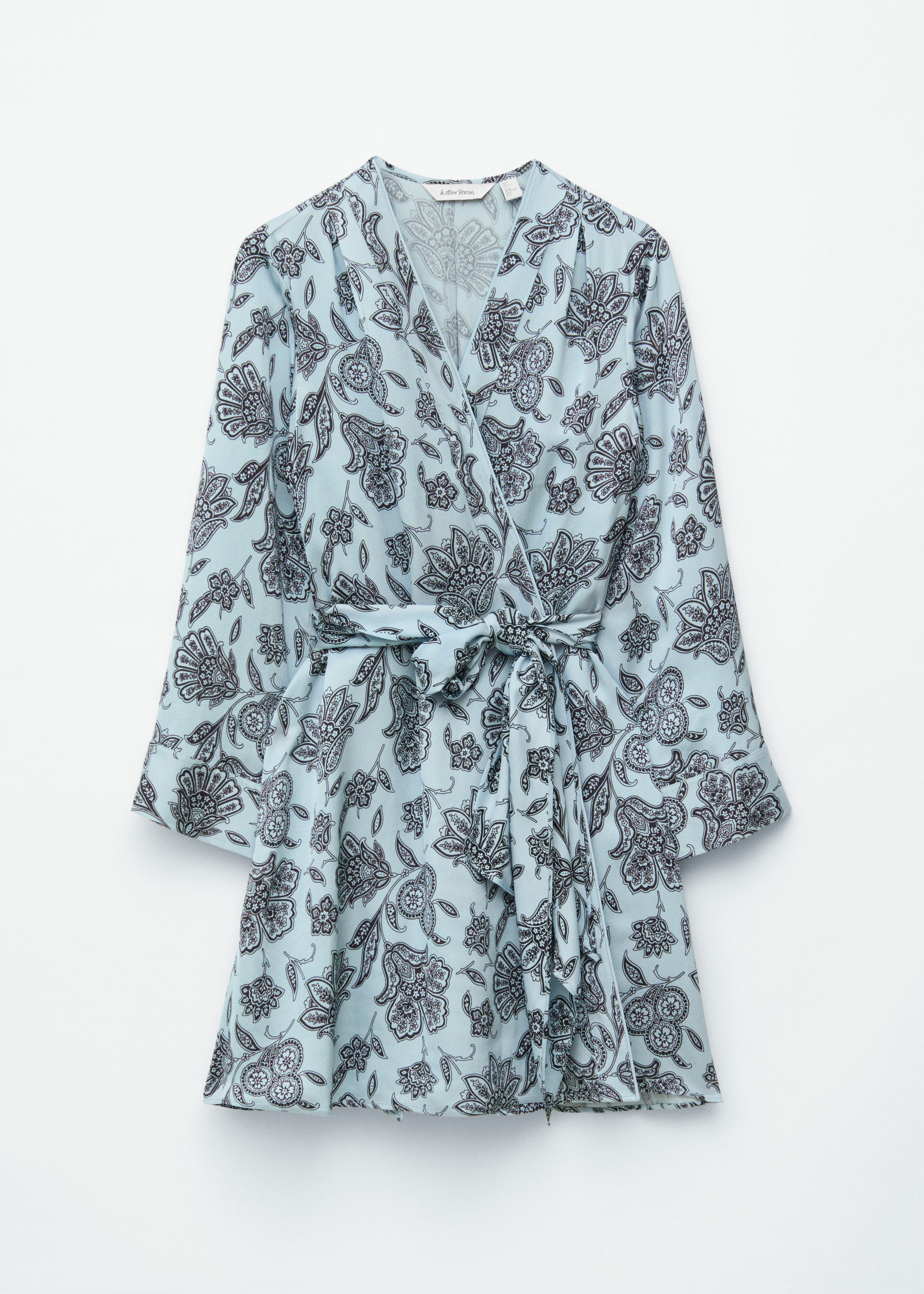 앤아더스토리즈 플로럴 랩 미니 드레스의 라이트 블루-페이즐리 플로럴컬러 Product입니다.