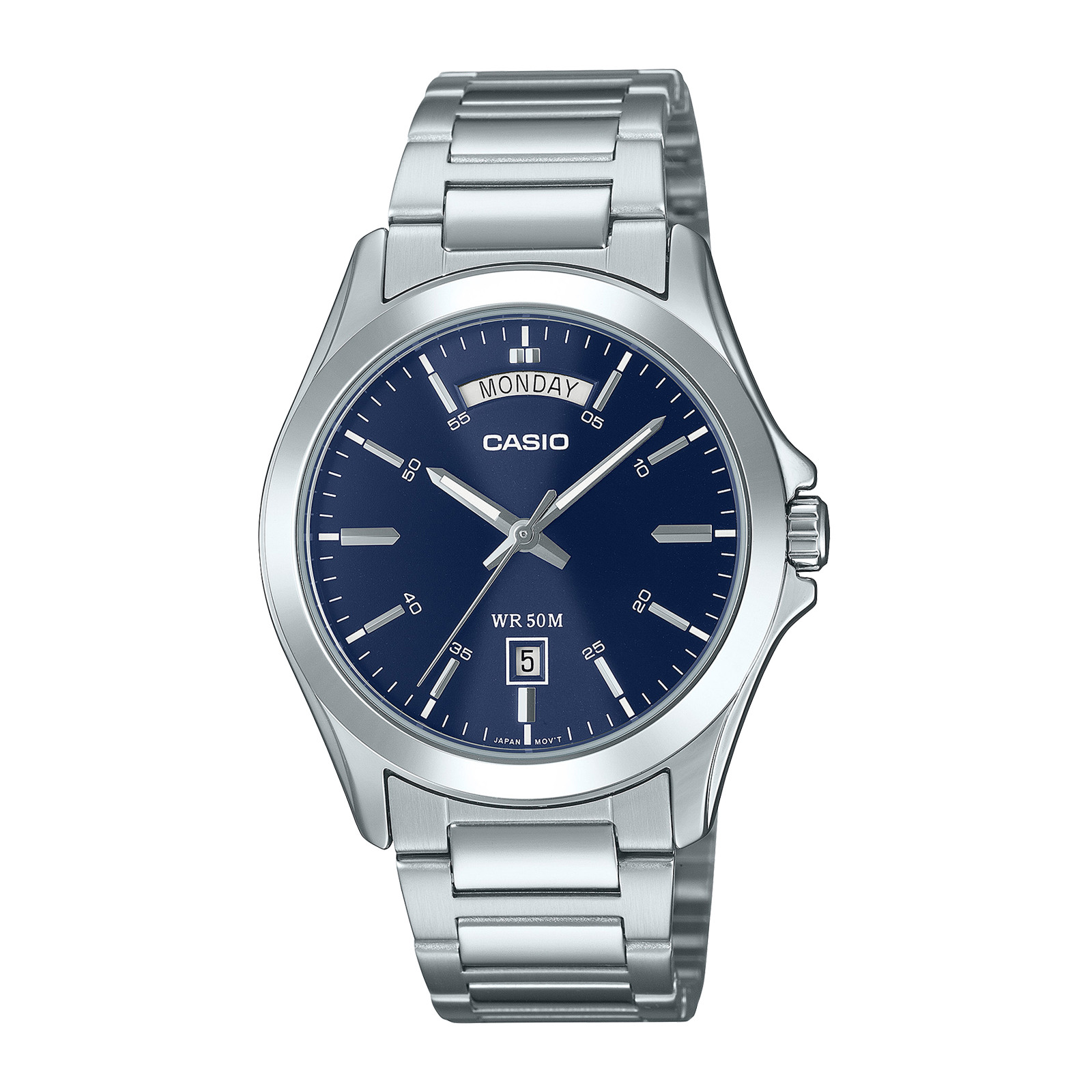 CASIO(카시오) [현대백화점] [KB국민카드, H.Point PayKB국민카드6%할인~08/31]카시오 클래식 데이데이트 남성 메탈 시계 네이비 블루 MTP-1370D-2A2VDF +할인쿠폰