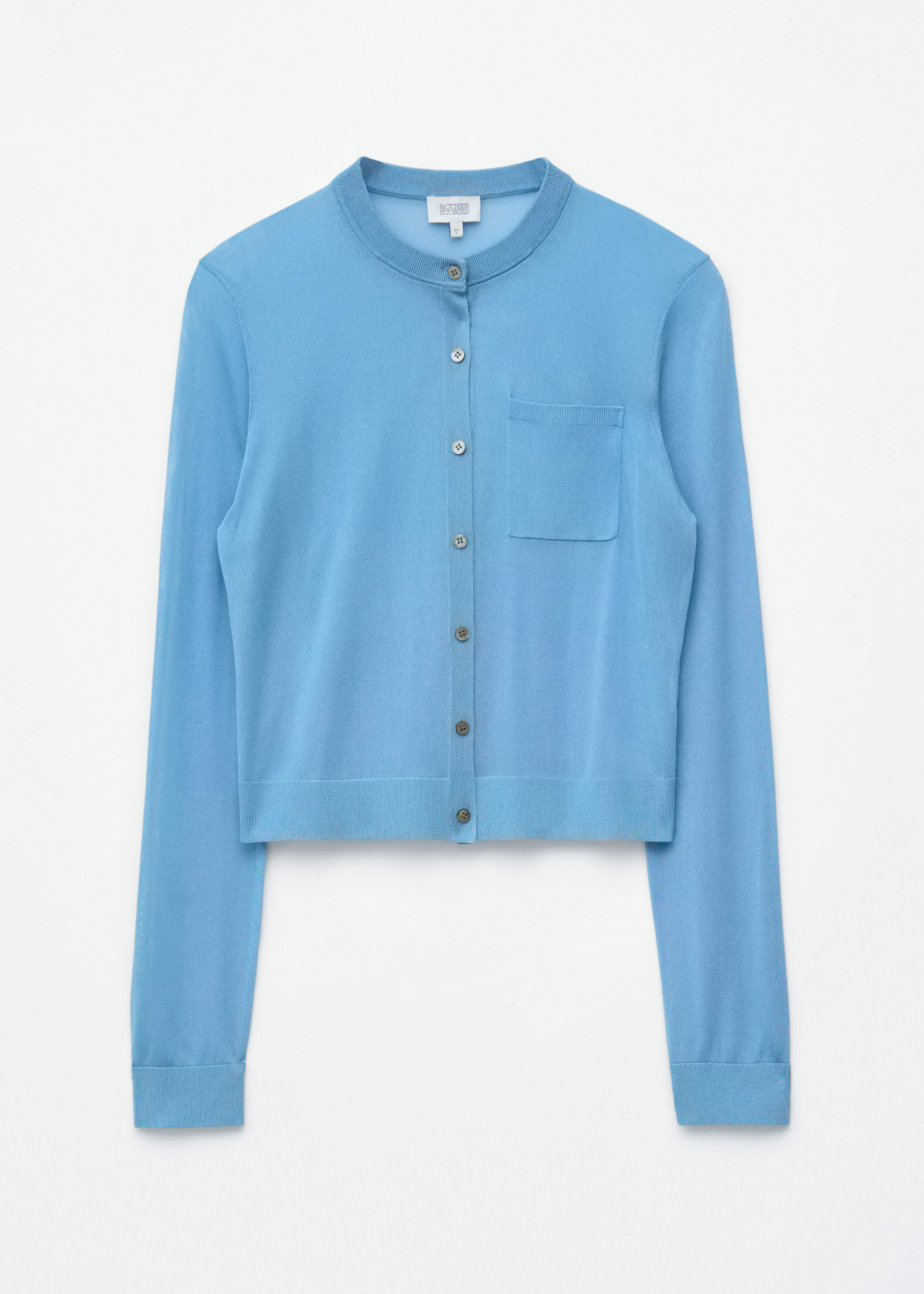 앤아더스토리즈 실크 블렌드 가디건의 블루컬러 Product입니다.