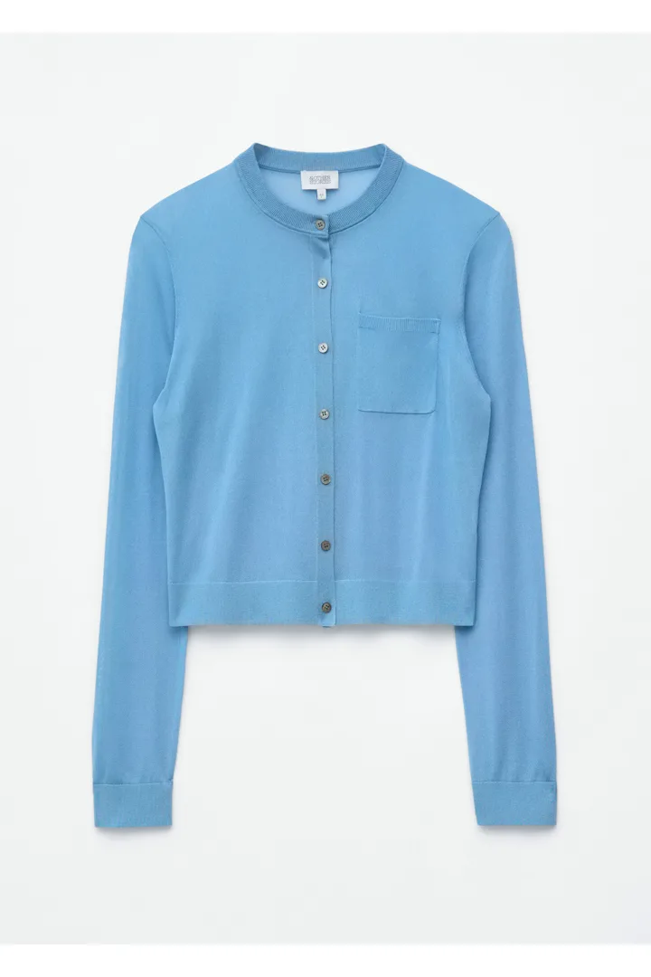 앤아더스토리즈 실크 블렌드 가디건의 블루컬러 Product입니다.