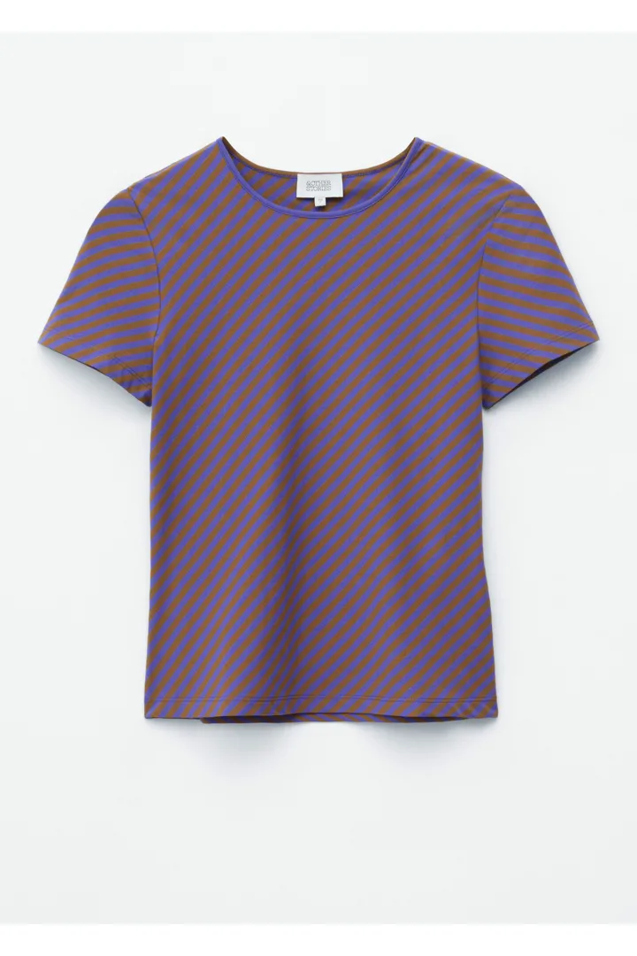 앤아더스토리즈 슬림 티셔츠의 퍼플/스트라이프컬러 Product입니다.