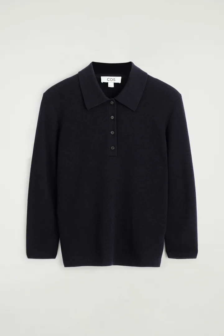 COS default image 13 of 블루 in 크롭 슬리브 메리노 울 폴로 셔츠