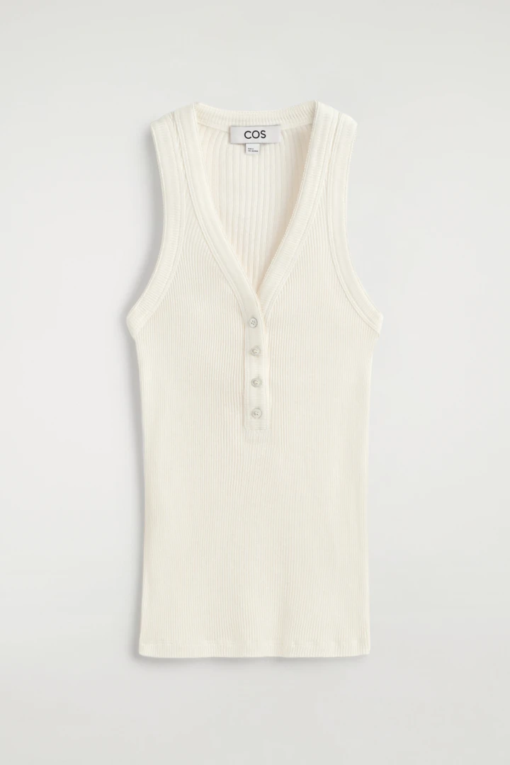 COS default image 10 of 화이트 in 리브드 니트 헨리 슬리브리스 탑