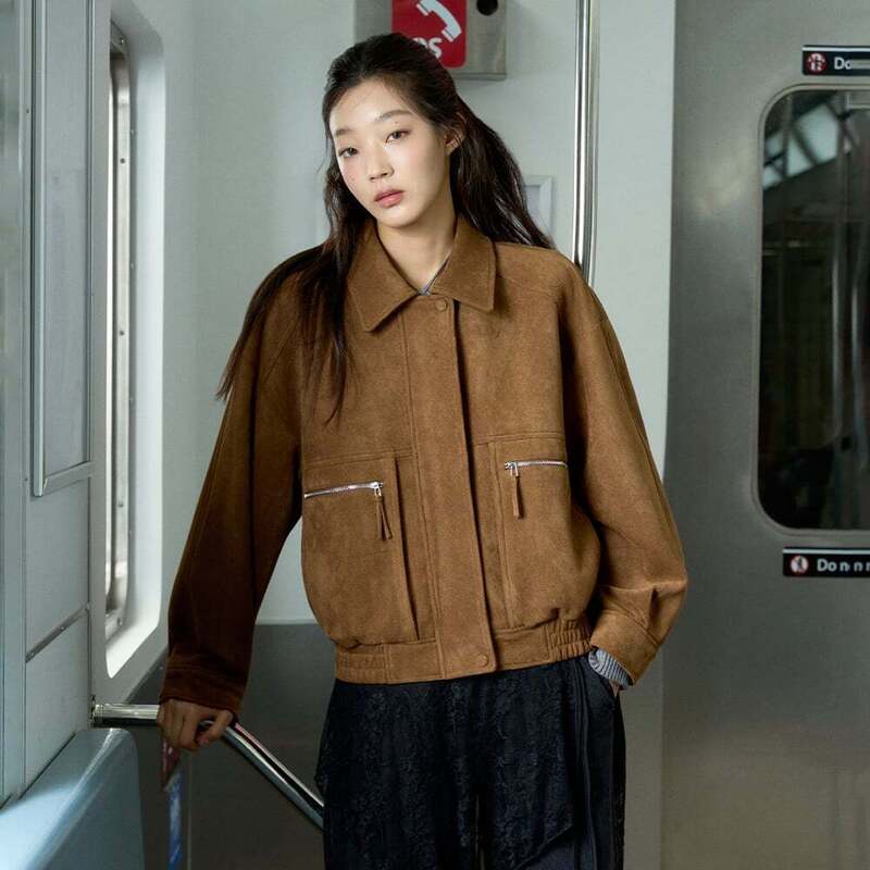 여성 스웨이드 레더 오버핏 블루종 점퍼 AS3LZ860 상품 이미지