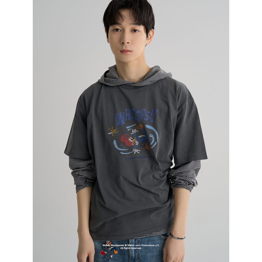 [Woody Woodpecker] 우디 우드페커 가먼트다잉 그래픽 티셔츠  애쉬 (456442SSD4) +할인쿠폰