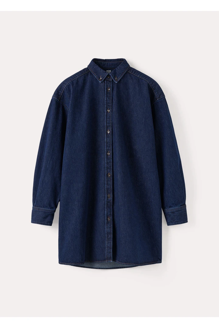 롱 데님 셔츠