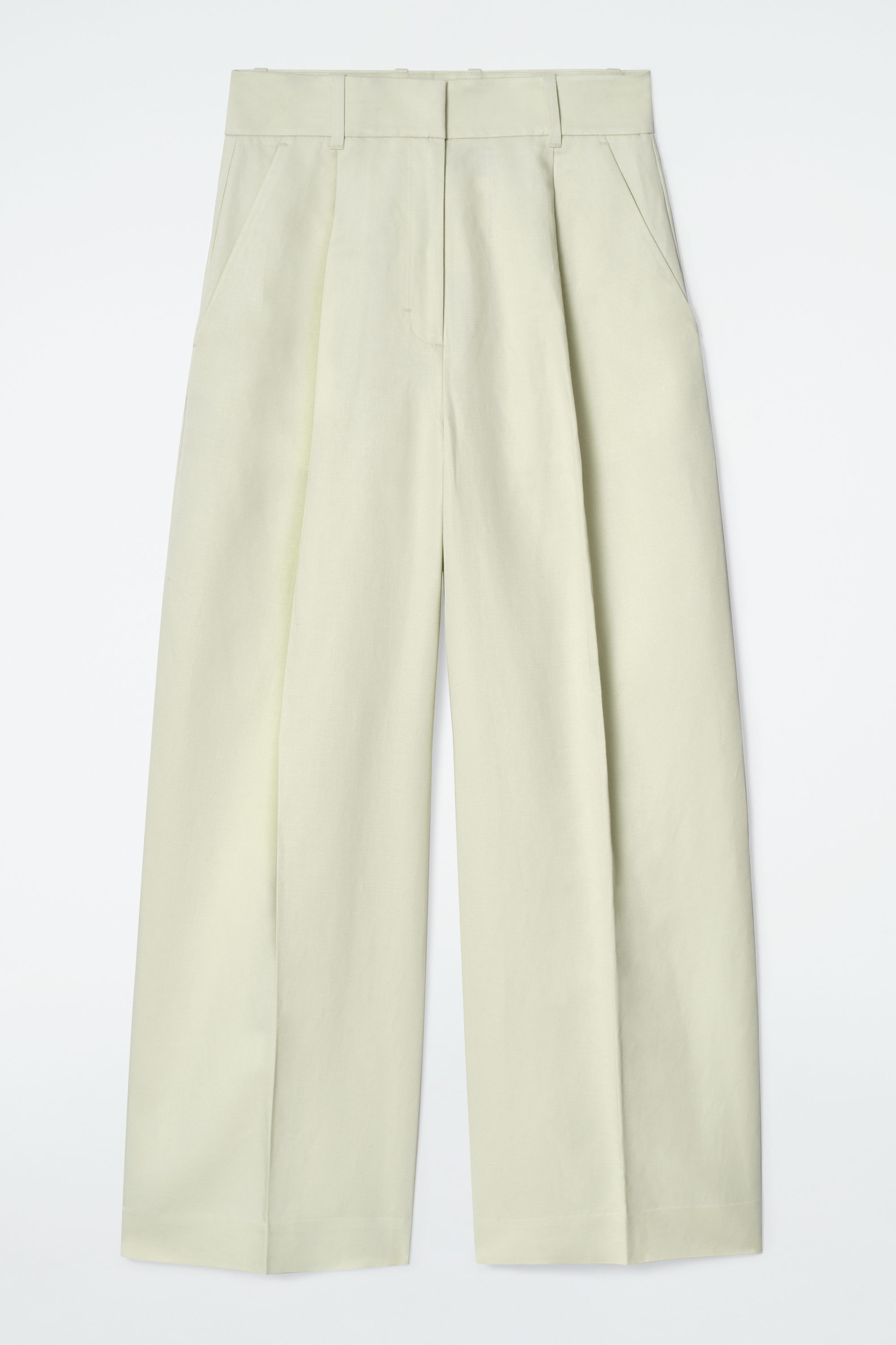 COS default image 3 of 라이트 그린 in 릴랙스드 리넨 블렌드 와이드 레그 트라우저